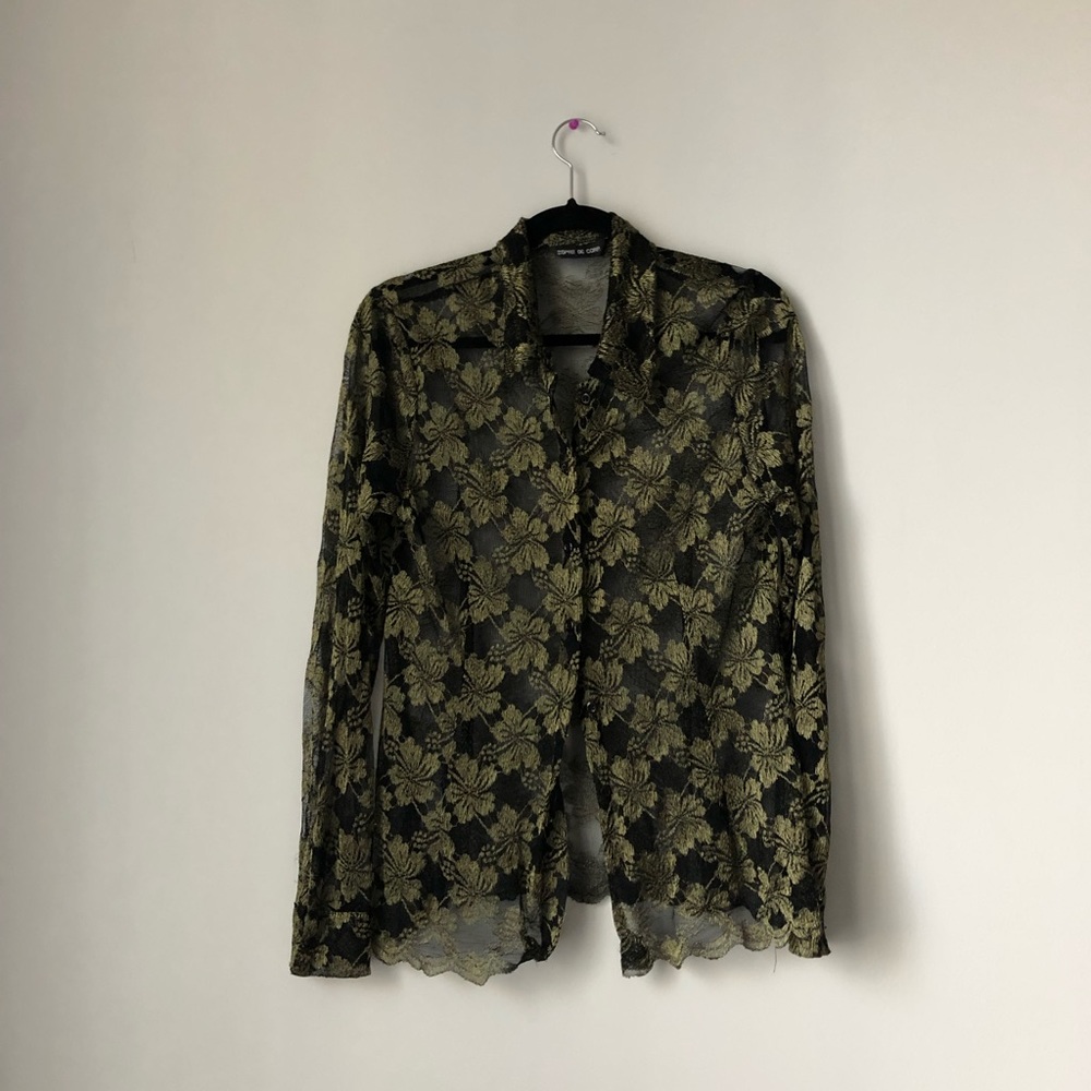 Vintage gold and black lace blouse